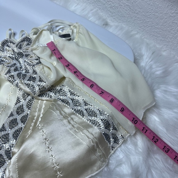 5/48 SILK VELVET STRAP CRISS CROSS BEADED EVENING BLOUSE NWT - Picture 14 of 16